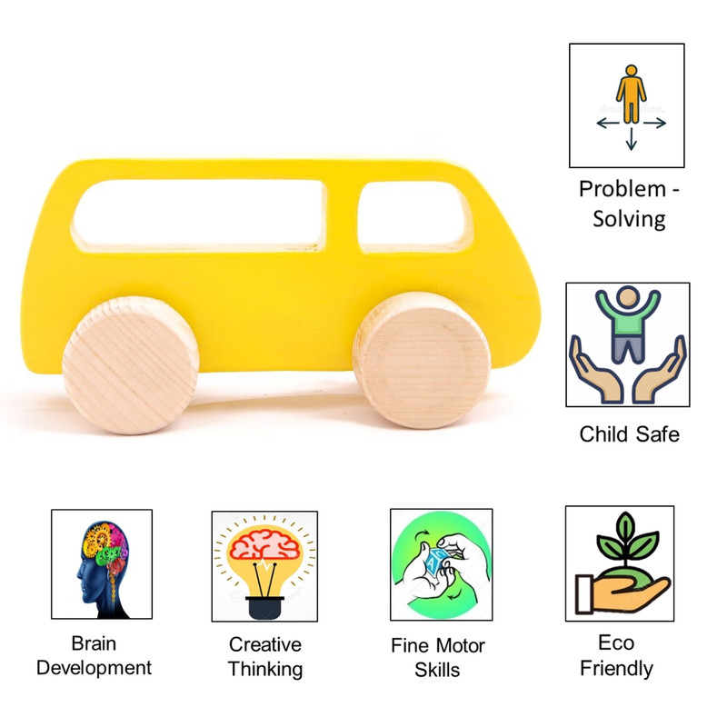 Wooden Push Toy Van Fun Play (Yellow) (1 Piece)
